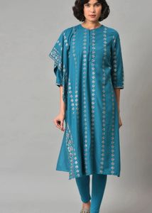 Teal Printed Kurta & Leggings Set