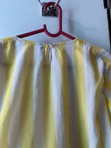 Chic Yellow &amp; White Striped Wrap Top