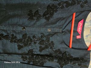 Stylish Blue Kurta Set with Black Embroidery