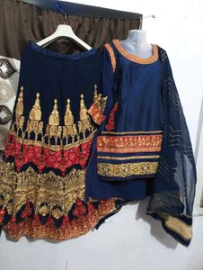 Navy Blue Lehenga Choli with Golden Embroidery