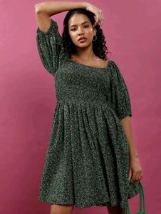 Women A-line Black Printed Dress