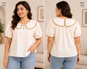 Cream Puff Sleeve Top with Contrast Trim