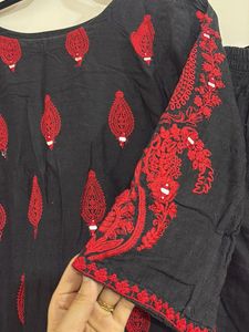 Embroidered Pakistani Black &amp; Red Kurta Set