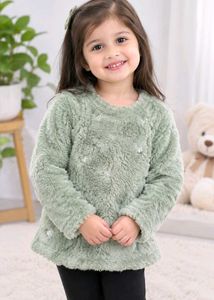 🧸 Cute Girls Mint Green Fuzzy Winter Top | Full S