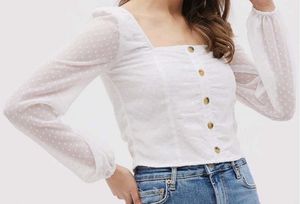 Casual puff sleeves women white top