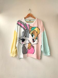 Cartoon Printed Colour Block T-Shirt Women