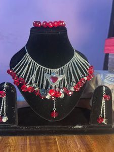 Red Crystal Heart Wings Jewellery Set