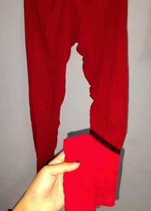 Red Ethnic Leggings with Golden Print