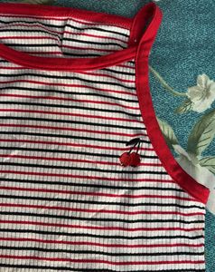 Striped Cropped Tank Top with Cherry Print