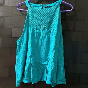 Turquoise blue lace top