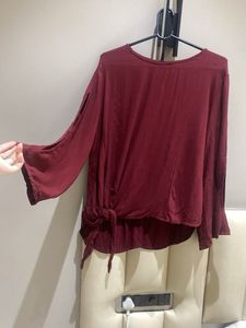 Maroon Bell Sleeve Tie-Front Top