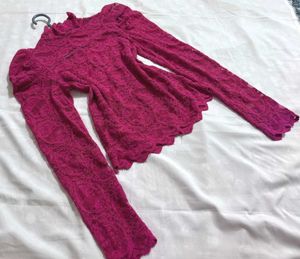 🎁 Pinterest Lace Puff Sleeve Mock Neck Top M