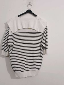 Striped Knit Top with Peter Pan Collar