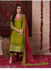 Green Printed Kurta  with Dupatta