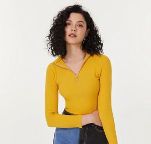 Yellow Zipper Knit Top