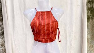 18138. Chic Striped Halter Neck Crop Top