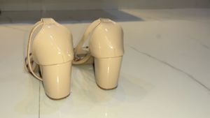 Elegant Nude Patent Block Heel Sandals