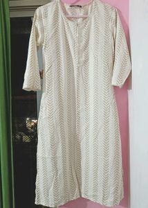 Elegant pure cotton Cream Kurta with Gold Print