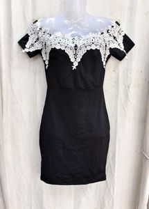 I. Black Lace Trim Off-Shoulder Dress