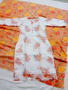 White & red New  Style Single Kurti