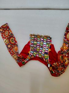 Red Embroidered Blouse with Mirror Work