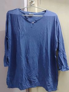 Blue Henley V-Neck Tunic Top