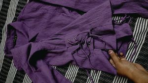 Purple Textured Button-Up Shirt with Side Tie Deta