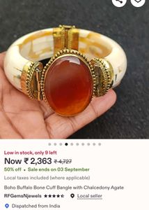 Boho Buffalo Bone Cuff Bangle with Chalcedony 2pc