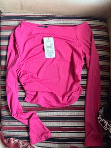 SHEIN Pink blue Ribbed Long Sleeve Top