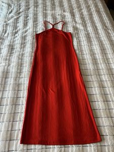 Red Ribbed Strapless Dress
