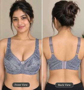 Comfortable Grey Bra - Front & Back View
