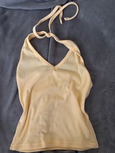 Light Yellow Halterneck Ribbed Tank Top
