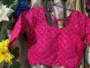 Elegant Pink & Gold Embroidered Blouse