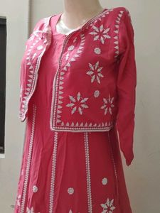 Pink Kurta Set with Embroidered Jacket
