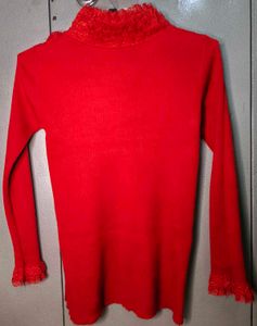 Red Ruffled High Neck Top