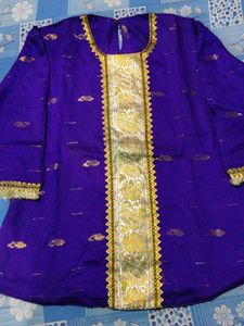 Vibrant Purple Kurta with Gold Embroidery