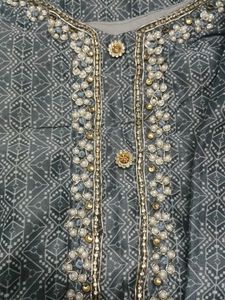 Elegant Grey Printed Kurta Set with Dupatta
