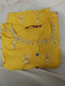 Yellow Printed Kurti