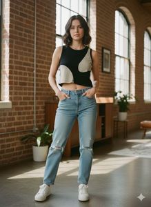 Unique Black & Beige Crop Top It is Fit S To M