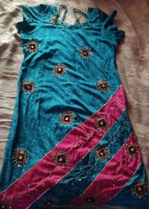 Teal &amp; Pink Embellished Dress