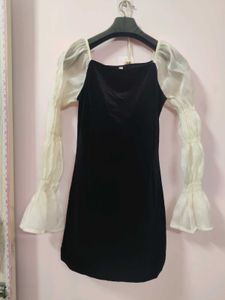 Chic Black Velvet Dress with Sheer Sleeves