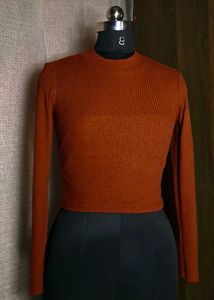 Rust Ribbed Mock Neck Crop Top