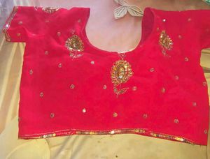 Red Embroidered saree with bilauj