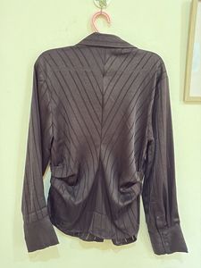 H&amp;M Satin Striped Button-Up Shirt