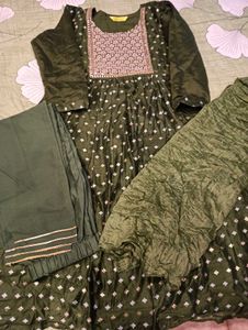 Green Embroidered Kurta Set