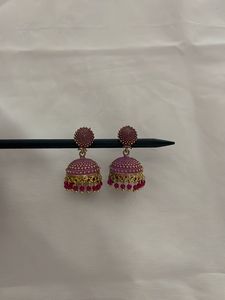 Ethnic Pink Jhumka Earrings