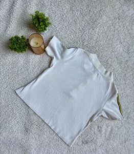 Knitted Half-Zip White Top