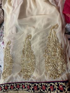 Elegant Cream Saree with Gold Embroidery