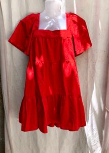 I. Chic Red Tiered Square Neck Dress