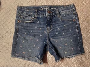 Cute Heart Print Denim Shorts
